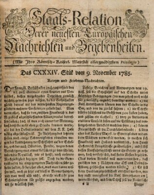 Staats-Relation der neuesten europäischen Nachrichten und Begebenheiten Mittwoch 9. November 1785