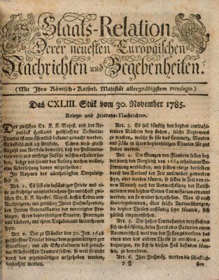 Staats-Relation der neuesten europäischen Nachrichten und Begebenheiten Mittwoch 30. November 1785