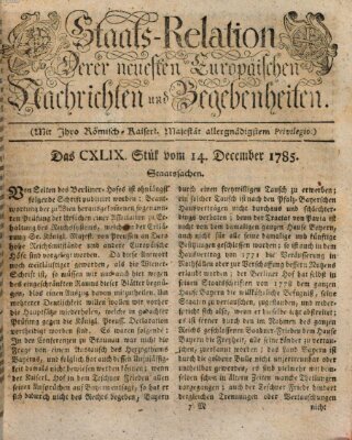 Staats-Relation der neuesten europäischen Nachrichten und Begebenheiten Mittwoch 14. Dezember 1785