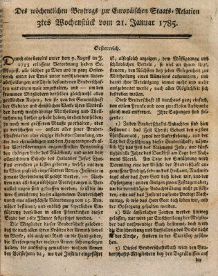 Staats-Relation der neuesten europäischen Nachrichten und Begebenheiten Freitag 21. Januar 1785