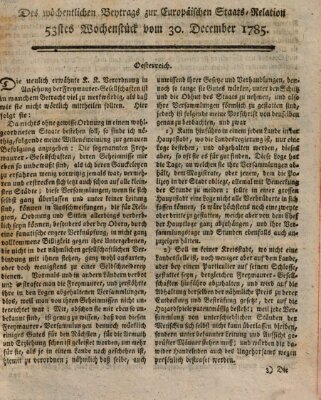 Staats-Relation der neuesten europäischen Nachrichten und Begebenheiten Freitag 30. Dezember 1785