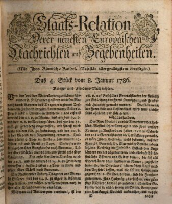 Staats-Relation der neuesten europäischen Nachrichten und Begebenheiten Sonntag 8. Januar 1786