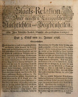 Staats-Relation der neuesten europäischen Nachrichten und Begebenheiten Mittwoch 11. Januar 1786