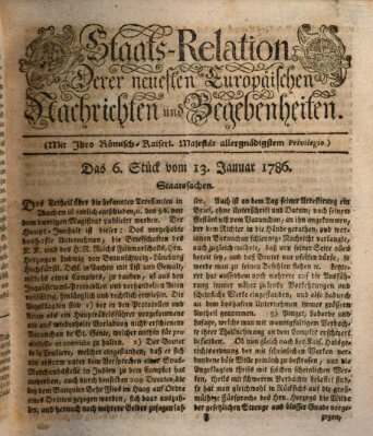 Staats-Relation der neuesten europäischen Nachrichten und Begebenheiten Freitag 13. Januar 1786