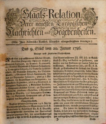 Staats-Relation der neuesten europäischen Nachrichten und Begebenheiten Freitag 20. Januar 1786