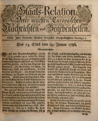 Staats-Relation der neuesten europäischen Nachrichten und Begebenheiten Sonntag 29. Januar 1786