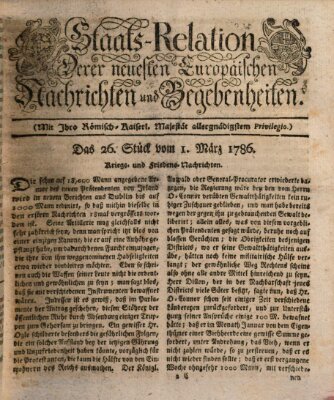 Staats-Relation der neuesten europäischen Nachrichten und Begebenheiten Mittwoch 1. März 1786