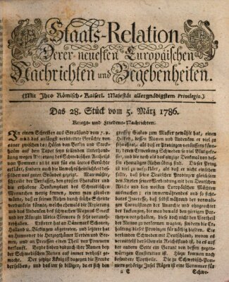 Staats-Relation der neuesten europäischen Nachrichten und Begebenheiten Sonntag 5. März 1786