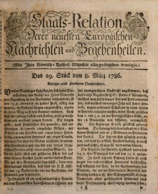 Staats-Relation der neuesten europäischen Nachrichten und Begebenheiten Mittwoch 8. März 1786