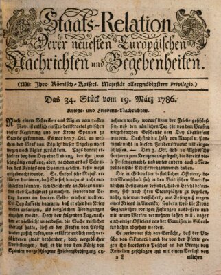 Staats-Relation der neuesten europäischen Nachrichten und Begebenheiten Sonntag 19. März 1786