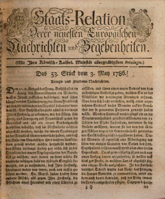 Staats-Relation der neuesten europäischen Nachrichten und Begebenheiten Mittwoch 3. Mai 1786