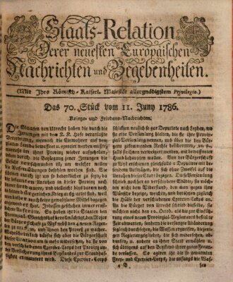 Staats-Relation der neuesten europäischen Nachrichten und Begebenheiten Sonntag 11. Juni 1786