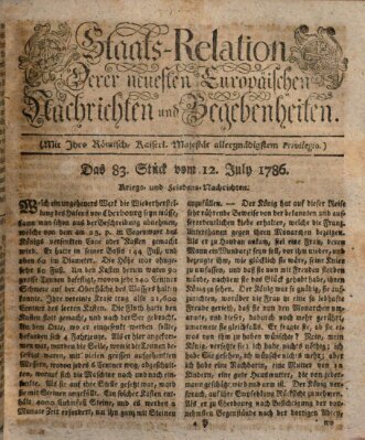 Staats-Relation der neuesten europäischen Nachrichten und Begebenheiten Mittwoch 12. Juli 1786