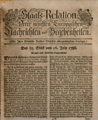 Staats-Relation der neuesten europäischen Nachrichten und Begebenheiten Sonntag 16. Juli 1786