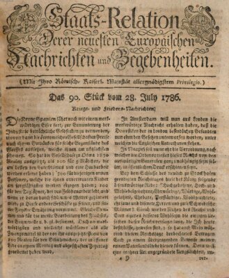 Staats-Relation der neuesten europäischen Nachrichten und Begebenheiten Freitag 28. Juli 1786