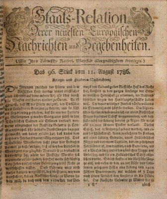 Staats-Relation der neuesten europäischen Nachrichten und Begebenheiten Freitag 11. August 1786