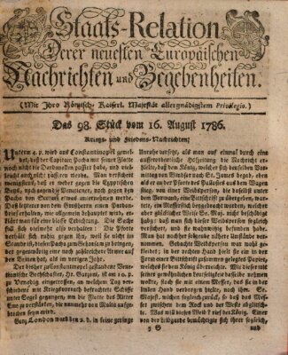 Staats-Relation der neuesten europäischen Nachrichten und Begebenheiten Mittwoch 16. August 1786