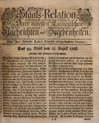 Staats-Relation der neuesten europäischen Nachrichten und Begebenheiten Freitag 18. August 1786