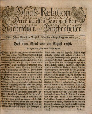 Staats-Relation der neuesten europäischen Nachrichten und Begebenheiten Sonntag 20. August 1786