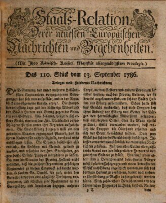 Staats-Relation der neuesten europäischen Nachrichten und Begebenheiten Mittwoch 13. September 1786