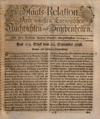 Staats-Relation der neuesten europäischen Nachrichten und Begebenheiten Mittwoch 20. September 1786