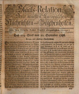 Staats-Relation der neuesten europäischen Nachrichten und Begebenheiten Freitag 22. September 1786