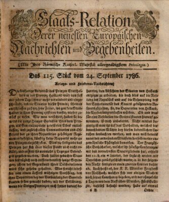 Staats-Relation der neuesten europäischen Nachrichten und Begebenheiten Sonntag 24. September 1786