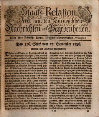 Staats-Relation der neuesten europäischen Nachrichten und Begebenheiten Mittwoch 27. September 1786