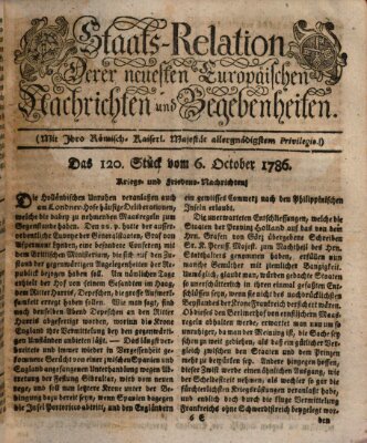 Staats-Relation der neuesten europäischen Nachrichten und Begebenheiten Freitag 6. Oktober 1786