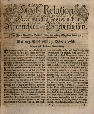 Staats-Relation der neuesten europäischen Nachrichten und Begebenheiten Freitag 13. Oktober 1786