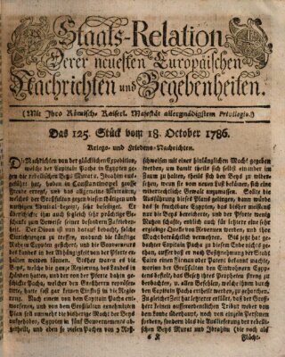 Staats-Relation der neuesten europäischen Nachrichten und Begebenheiten Mittwoch 18. Oktober 1786