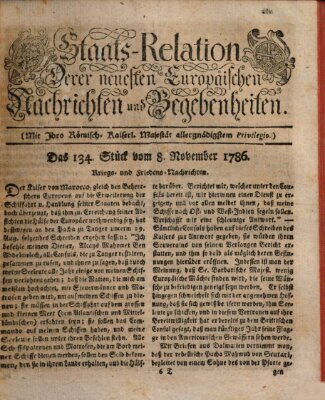 Staats-Relation der neuesten europäischen Nachrichten und Begebenheiten Mittwoch 8. November 1786