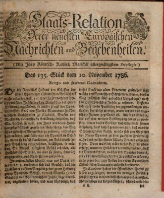 Staats-Relation der neuesten europäischen Nachrichten und Begebenheiten Freitag 10. November 1786