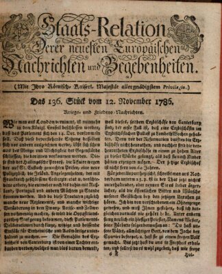 Staats-Relation der neuesten europäischen Nachrichten und Begebenheiten Sonntag 12. November 1786