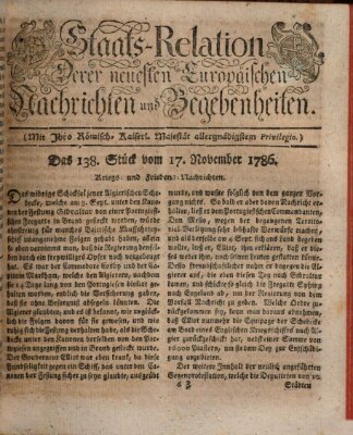 Staats-Relation der neuesten europäischen Nachrichten und Begebenheiten Freitag 17. November 1786