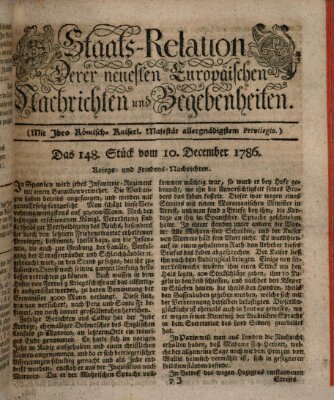 Staats-Relation der neuesten europäischen Nachrichten und Begebenheiten Sonntag 10. Dezember 1786