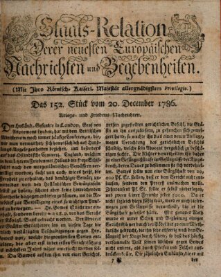 Staats-Relation der neuesten europäischen Nachrichten und Begebenheiten Mittwoch 20. Dezember 1786