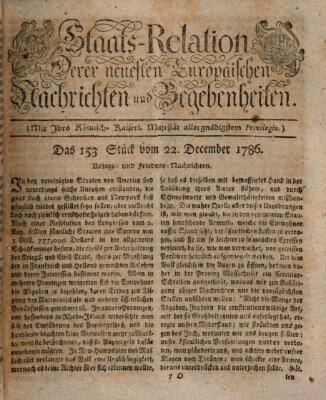 Staats-Relation der neuesten europäischen Nachrichten und Begebenheiten Freitag 22. Dezember 1786