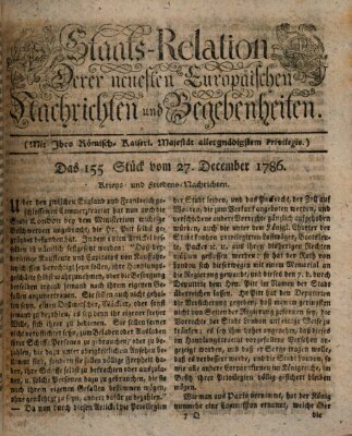 Staats-Relation der neuesten europäischen Nachrichten und Begebenheiten Mittwoch 27. Dezember 1786