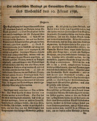 Staats-Relation der neuesten europäischen Nachrichten und Begebenheiten Freitag 10. Februar 1786