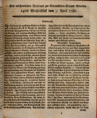 Staats-Relation der neuesten europäischen Nachrichten und Begebenheiten Freitag 7. April 1786