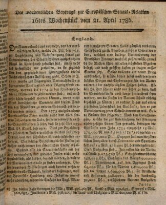 Staats-Relation der neuesten europäischen Nachrichten und Begebenheiten Freitag 21. April 1786