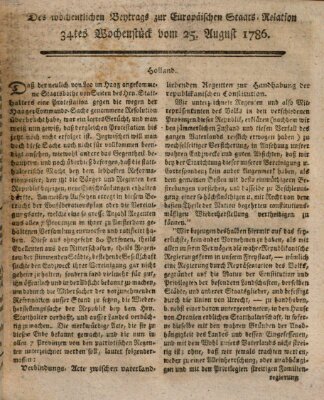 Staats-Relation der neuesten europäischen Nachrichten und Begebenheiten Freitag 25. August 1786