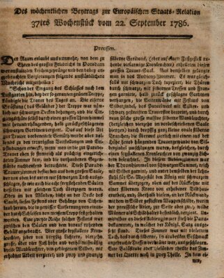 Staats-Relation der neuesten europäischen Nachrichten und Begebenheiten Freitag 22. September 1786