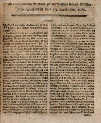 Staats-Relation der neuesten europäischen Nachrichten und Begebenheiten Freitag 29. September 1786