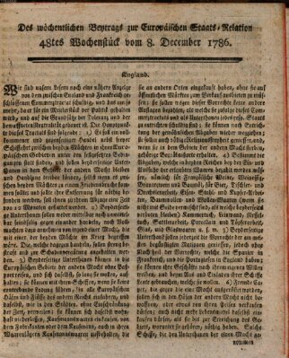 Staats-Relation der neuesten europäischen Nachrichten und Begebenheiten Freitag 8. Dezember 1786