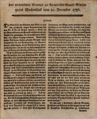 Staats-Relation der neuesten europäischen Nachrichten und Begebenheiten Freitag 22. Dezember 1786