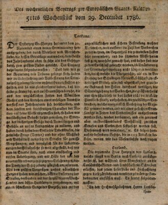 Staats-Relation der neuesten europäischen Nachrichten und Begebenheiten Freitag 29. Dezember 1786