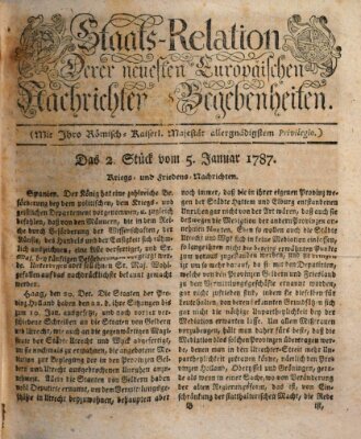 Staats-Relation der neuesten europäischen Nachrichten und Begebenheiten Freitag 5. Januar 1787