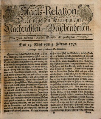 Staats-Relation der neuesten europäischen Nachrichten und Begebenheiten Sonntag 4. Februar 1787